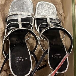 Gucci Silver Strappy Heels